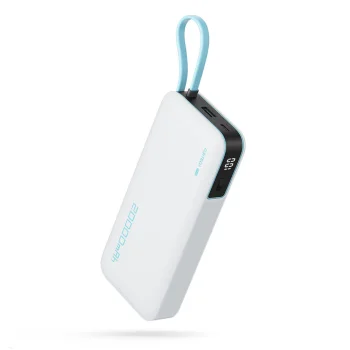 Cuktech 55W Power Bank 20000mAh with Built-in USB-C Cable - White