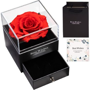Everlasting Red Rose Jewelry Gift Box For Holidays, 11x9cm