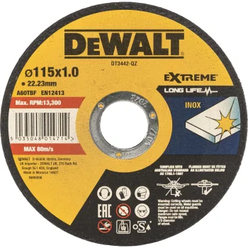 DeWalt DT3442-QZ EXTREME INOX Cutting Disc 115 x 1.0 x 22.23 mm