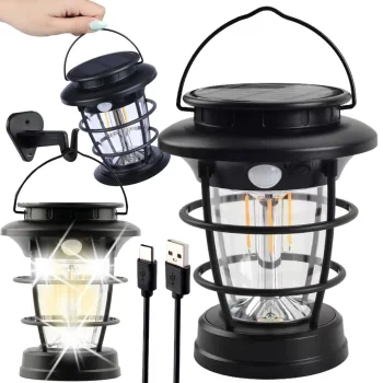 Solar Camping Lantern LED with Motion and Dusk Sensor USB, Black