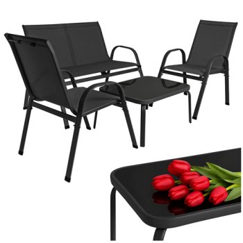 Balcony Furniture Set 4-Piece Gardlov Patio Sofa and Chairs, Black
