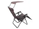 Garden Beach Deck Chair Folding Sunbed with Canopy and Cup Holder, Brown