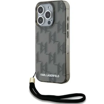 Karl Lagerfeld iPhone 15 Pro Max Case IML Mono KL Pattern & Cord, Black