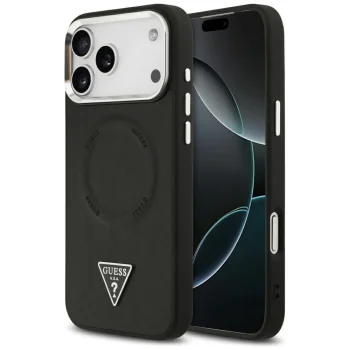 Guess iPhone 17 Pro Max Case PU Leather with Triangle Logo, Black