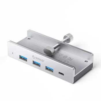 Orico MH4PC Clamp-Mounted USB-C Hub, 3x USB-A / 1x USB-C, Silver