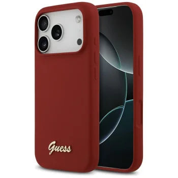 Guess iPhone 17 Pro Case Silicone Script Metal Logo MagSafe, Red