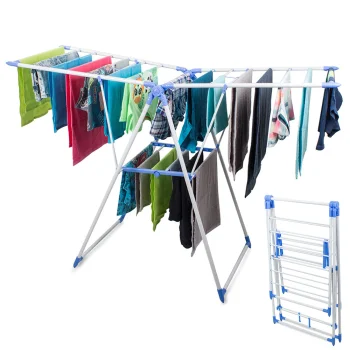 2-Tier Folding Clothes Drying Rack, White and Blue