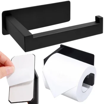 Self Adhesive Toilet Paper Holder No Drilling, Modern Steel Mount, Matte Black