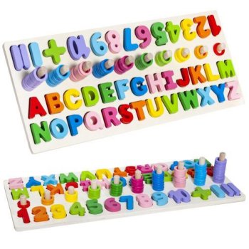 Developmental Toy Letter Number Wooden Sorter Puzzle English Alphabet