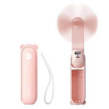Jisulife Handheld Fan Life8 Plus Portable USB Fan with 4500mAh Power Bank and Flashlight, Pink