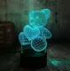 3D LED Night Light Bear with Heart, RGB