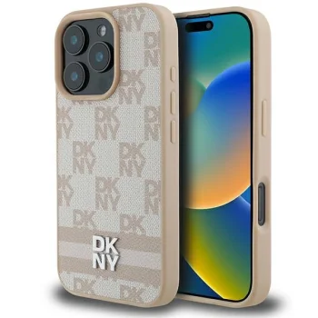 Apple iPhone 16 Pro Max 6.9'' DKNY Checkered Pattern Printed Stripes Case Cover, Pink
