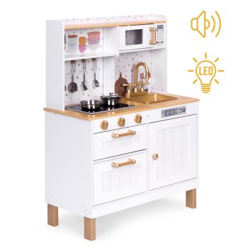 Large wooden play kitchen for kids with sound, LED, 7 metal accessories ECOTOYS