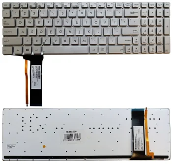 ASUS N56, N76, N750 Laptop Keyboard with Backlight, US, Silver