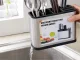 Kitchen Organizer for Knives and Cutlery with Drainer, 18 x 8.5 x 15 cm, Black/Silver