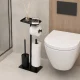 Modernhome Bathroom Stand with Toilet Paper Holder and Brush, Black
