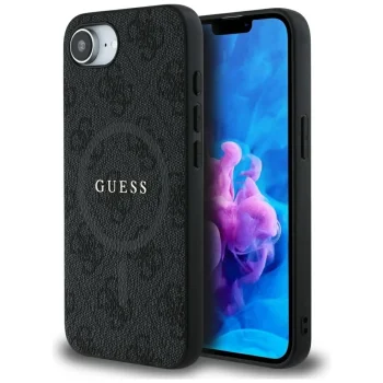 Guess PU Leather 4G Colored Ring MagSafe Case for iPhone 16e - Black