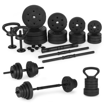 Adjustable Dumbbell Set 40 kg (2×20 kg) with Barbell Connector and Kettlebell Handle