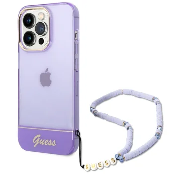 Guess Translucent Pearl Strap Case for iPhone 14 Pro Max, Purple