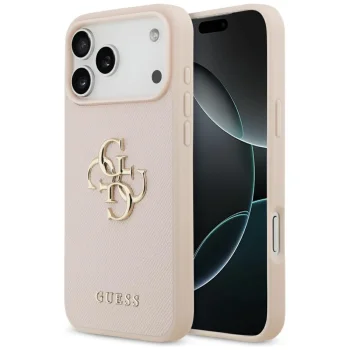 Guess Grained Big 4G & Classic Logo Case for iPhone 17 Pro Max, Pink
