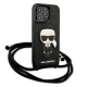Karl Lagerfeld Leather Monogram Patch and Cord Case for iPhone 13 Pro / 13, Black