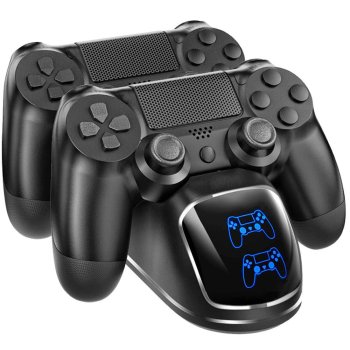 Dual Controller Charging Station for PS4, PS4 Slim, and PS4 Pro, Black