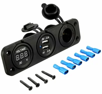 Waterproof 12V Cigarette Lighter Socket with 2x USB and Voltmeter PLS37A