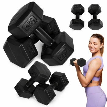 Hexagonal Dumbbells Set MOVEPRO 2x4 kg, Black