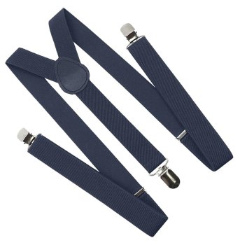Slim Y-shape trouser suspenders with 3 clips, adjustable, navy blue, M–XL
