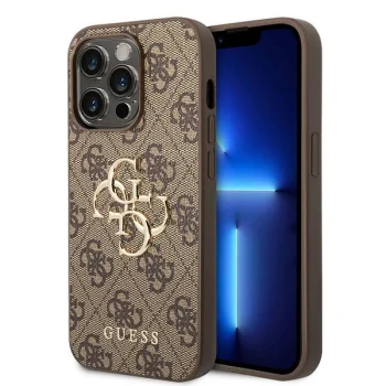 Guess iPhone 15 Pro Case 4G Big Metal Logo, Brown