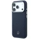 Mercedes Leather Semi Wrap Wood Effect MagSafe Case for iPhone 17 Pro, Navy Blue