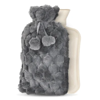 4FIZJO Rubber Hot Water Bottle with Plush Cover, 2L, Grey