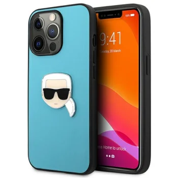 Karl Lagerfeld Leather Ikonik Case for iPhone 13 Pro Max, Blue