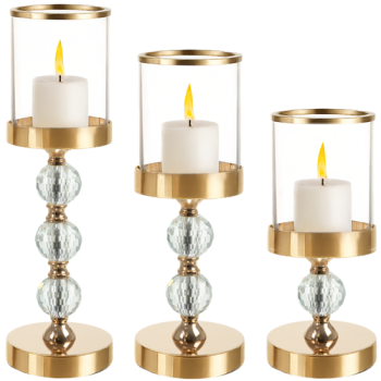 Ruhhy Glass Candle Holder Set of 3 Lantern Style 26487, Gold