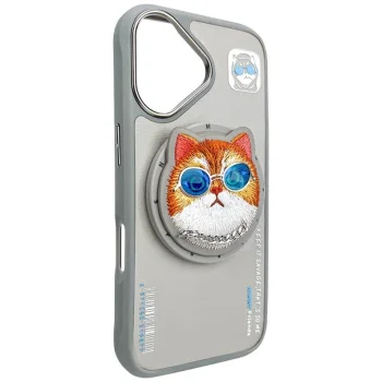 Nimmy Glasses Cool Cat MagSafe Case for iPhone 16 6.1" with Phone Stand, Gray