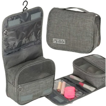 Hanging Travel Toiletry Bag Foldable Cosmetics Organizer, Grey