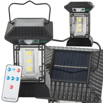 Solar Lamp with Motion and Dusk Sensor, 60 LED COB, 5 Modes, Black