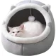 Soft Pet Bed House with Cat Ears, Size M, Grey