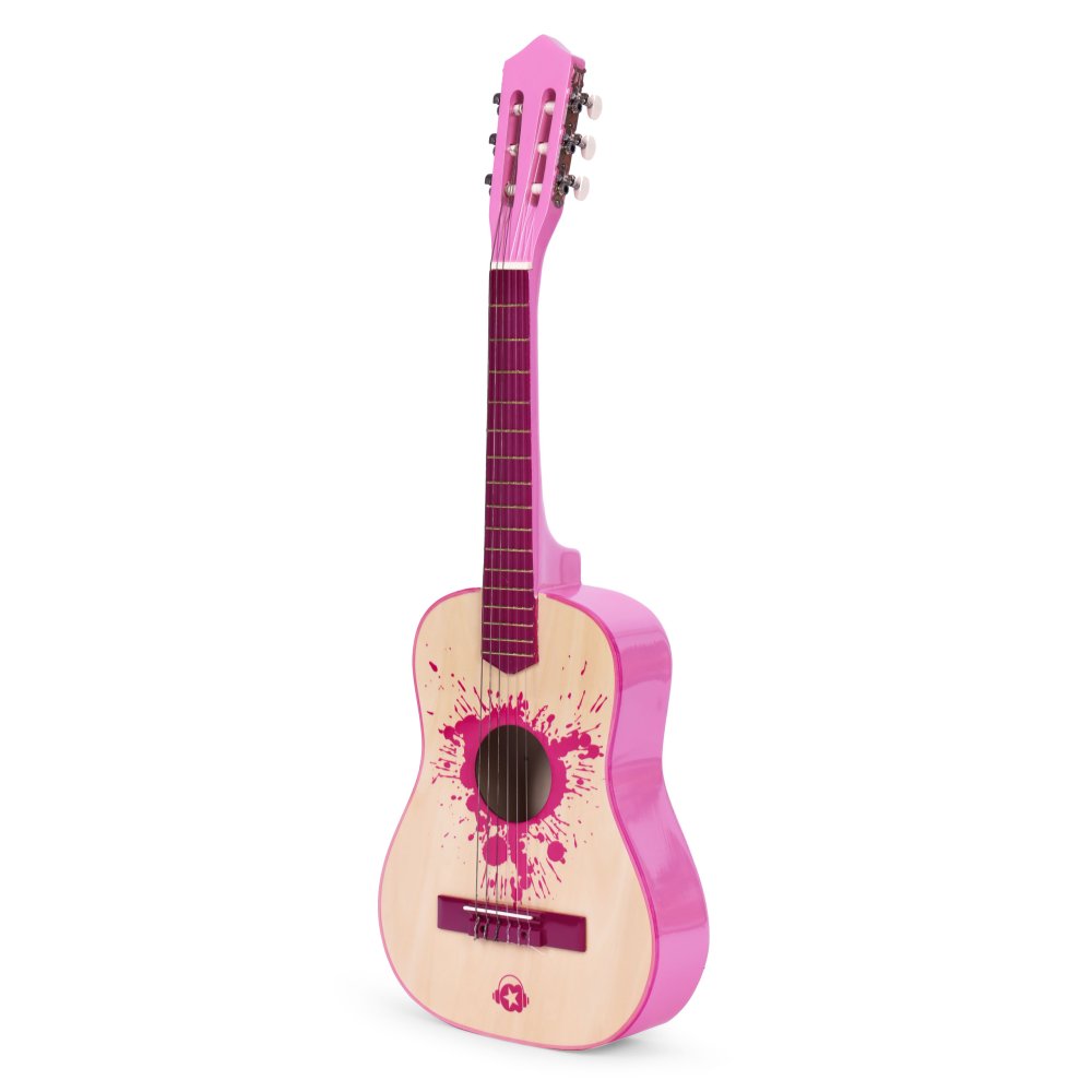 ECOTOYS Large Wooden Guitar for Kids, 6-String, Pink (1)
