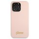 Guess iPhone 13 Pro / 13 vāciņš Silicone Script Gold Logo Gaiši rozā