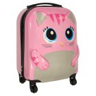 Children's travel suitcase with wheels cat design pink