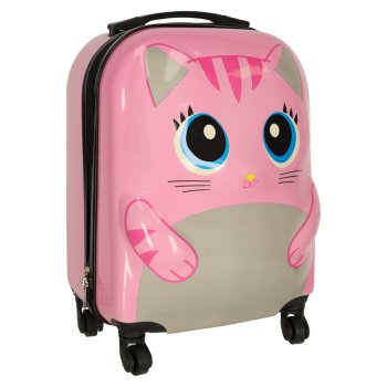 Children's travel suitcase with wheels cat design pink