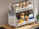 Two-Tier Kitchen Organizer with Basket, White