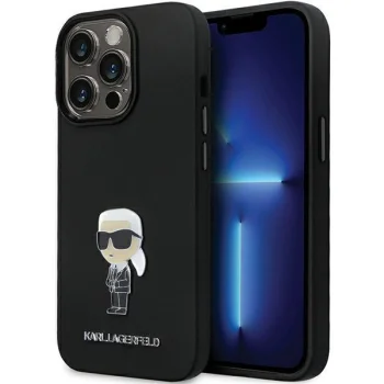 Karl Lagerfeld Silicone Ikonik Metal Pin Case for iPhone 13 Pro Max, Black