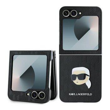 Karl Lagerfeld Saffiano Monogram Case for Samsung Galaxy Z Flip6, Black