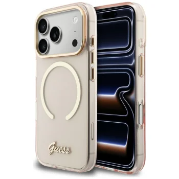 Guess IML Script Metal MagSafe Case for iPhone 17 Pro, Pink