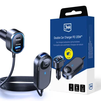 3mk Double Car Charger 135W PD QC PPS USB-C + USB-A, Black