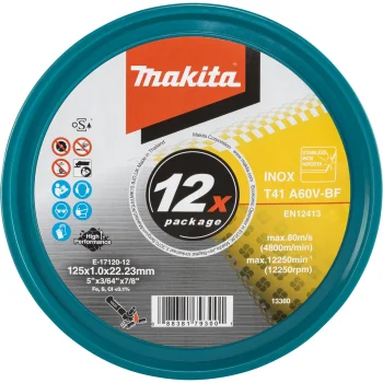 Makita E-17120-12 INOX Cutting Disc Set 125 x 1.0 x 22.23 mm, 12 pcs
