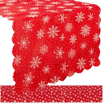 Ruhhy Christmas Table Runner 220x35 cm, Red with Snowflakes