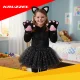 Kruzzel 7-Piece Cat Costume for Girls Dress-Up Set 26745, Black